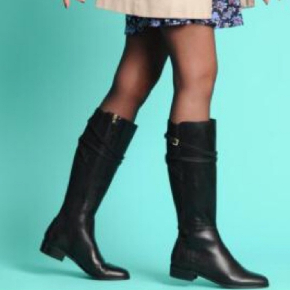L.K. BENNETT 'Denise' Black Leather Riding Boots Size 38.5 EUR